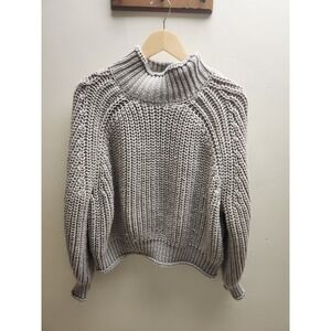 HM Womens XL Chunky Ribbed Mock Neck Sweater Grey Taupe Raglan Sleeve Knit